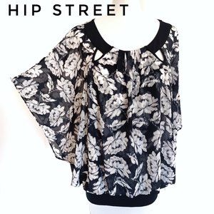 ALFANI Stretch Tank under Chiffon Batwing Overlay Ribbing Hips Top Tunic 1X NWT
